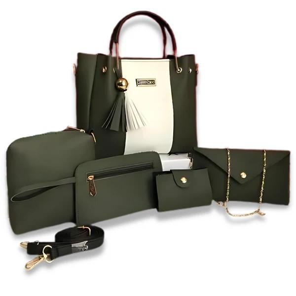 PU Leather Plain Hand Bag Set 5 pieces