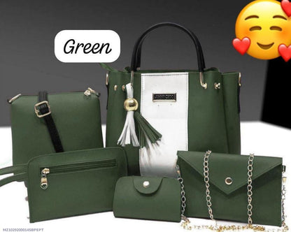 PU Leather Plain Hand Bag Set 5 pieces