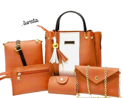 5 Pcs Women's PU Leather Plain Hand Bag Set