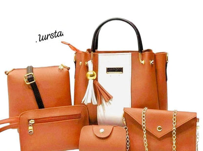 5 Pcs Women's PU Leather Plain Hand Bag Set