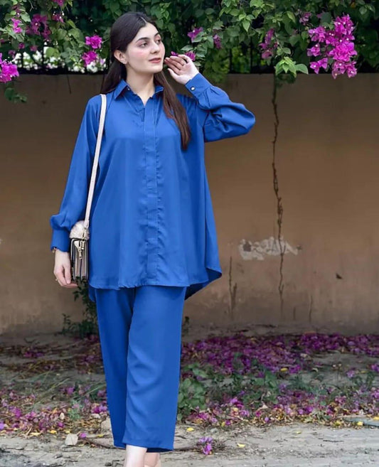 Women's Stitched Georgette Plain Shirt And Trouser