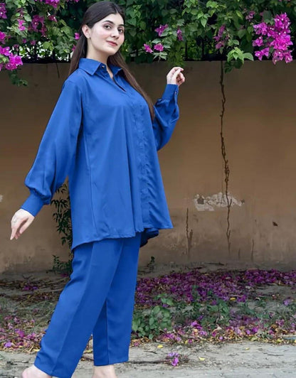 Women's Stitched Georgette Plain Shirt And Trouser