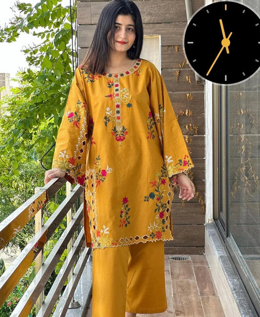 Women's Stitched Linen Embroidered Co-Ord Set