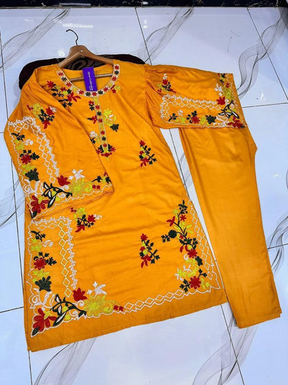 Women's Stitched Linen Embroidered Co-Ord Set