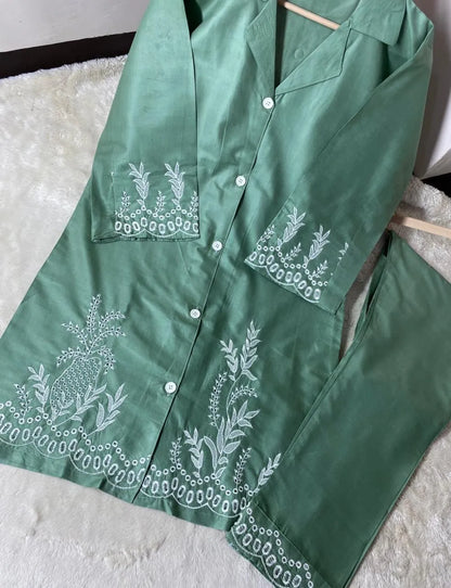 Women's  Stitched Cotton Shirt And Trouser